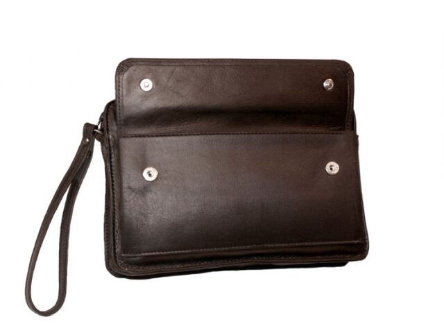 La Guêpe - Petite Maroquinerie - Sacoche en cuir marron avec dragonne