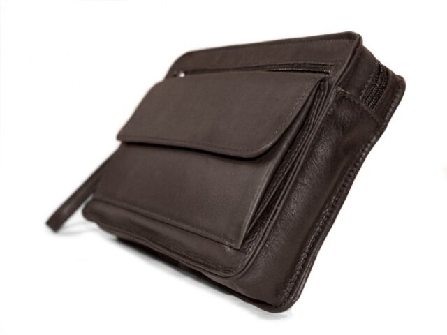 La Guêpe - Petite Maroquinerie - Sacoche en cuir marron avec dragonne