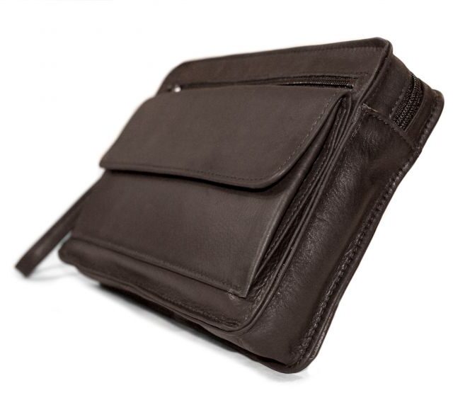 La Guêpe - Petite Maroquinerie - Sacoche en cuir marron avec dragonne