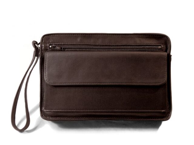 La Guêpe - Petite Maroquinerie - Sacoche en cuir marron avec dragonne