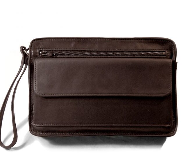 La Guêpe - Petite Maroquinerie - Sacoche en cuir marron avec dragonne