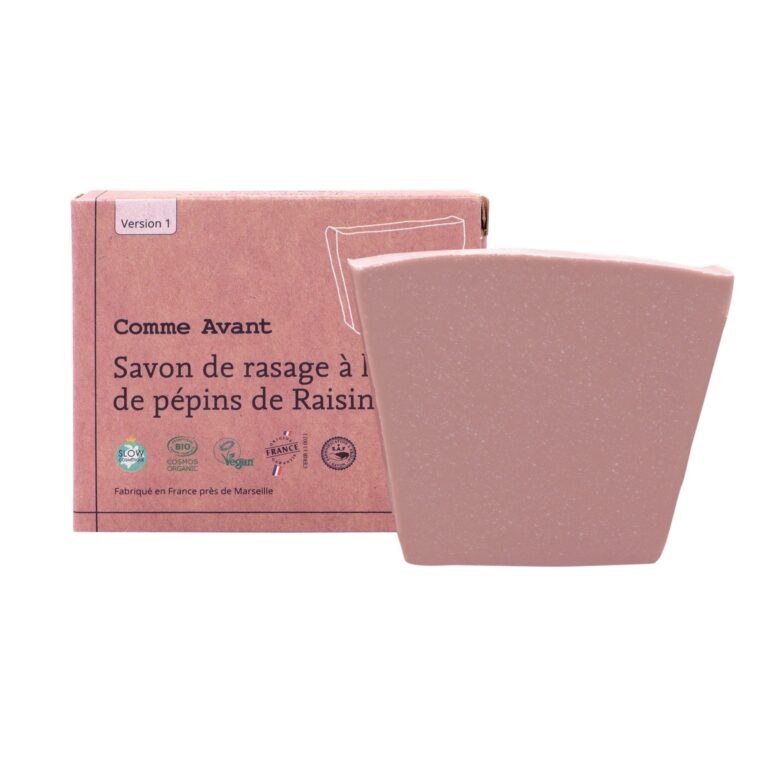 Comme Avant - Savon de Rasage Solide Bio Homme & Femme - Doux et Crémeux - à l'Huile de Pépins de Raisin
