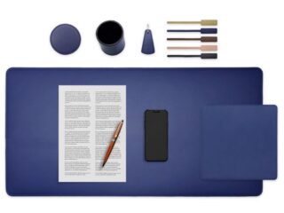 LAVOISIER Maroquinier - Set de bureau bleu – SM500-80×40 – TS500 – PC500 – SV500 – P-clé triangle – 5x tags