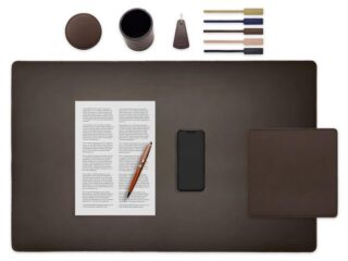 LAVOISIER Maroquinier - Set de bureau marron foncé – SM500-80×50 – TS500 – PC500 – SV500 – P-clé triangle – 5x tags