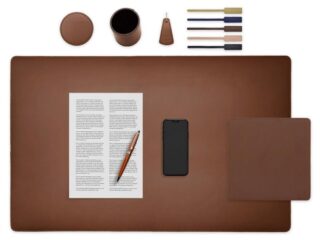 LAVOISIER Maroquinier - Set de bureau marron – SM500-80×50 – TS500 – PC500 – SV500 – P-clé triangle – 5x tags