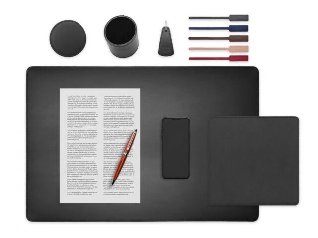 LAVOISIER Maroquinier - Set de bureau noir – SM500-60×40 – TS500 – PC500 – SV500 – P-clé triangle – 5x tags