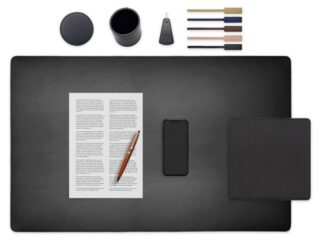 LAVOISIER Maroquinier - Set de bureau noir – SM500-80×50 – TS500 – PC500 – SV500 – P-clé triangle – 5x tags