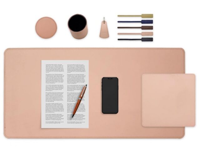 LAVOISIER Maroquinier - Set de bureau rose – SM500-80×40 – TS500 – PC500 – SV500 – P-clé triangle – 5x tags