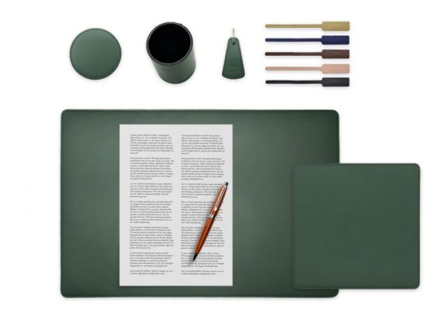 LAVOISIER Maroquinier - Set de bureau vert – SM500-50×34 – TS500 – PC500 – SV500 – P-clé triangle – 5x tags