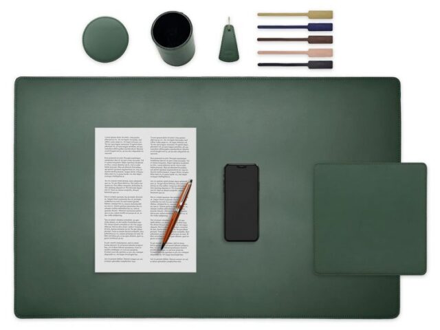 LAVOISIER Maroquinier - Set de bureau vert – SM500-80×50 – TS500 – PC500 – SV500 – P-clé triangle – 5x tags