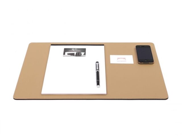 Lavoisier Maroquinier - Sous-main en cuir beige café latte - 50x34 cm