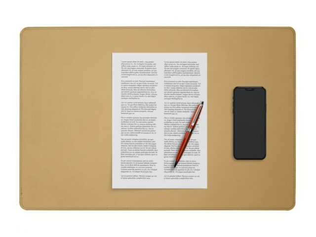 LAVOISIER Maroquinier - Sous-main en cuir beige café latte – 60×40 cm