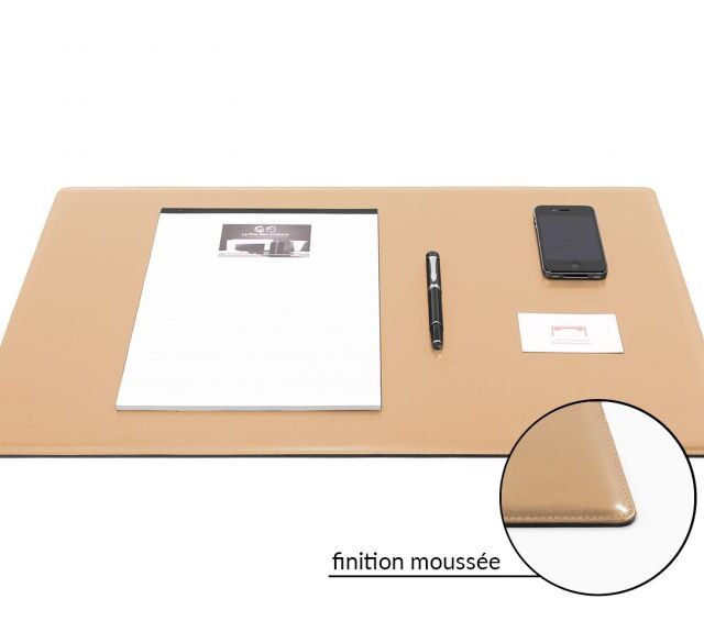 Lavoisier Maroquinier - Sous-main en cuir beige café latte "Premium" - 60x40 cm