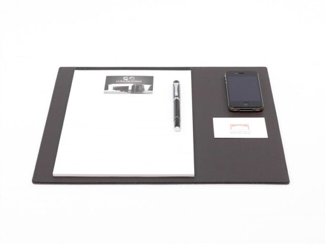 Lavoisier Maroquinier - Sous-main en cuir gris fer - mini - 38x32 cm