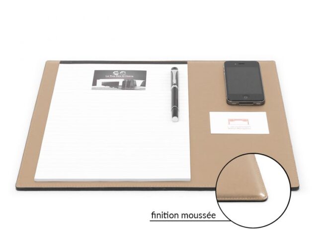 Lavoisier Maroquinier - Sous-main mini en cuir beige café latte "Premium" - 38x32 cm