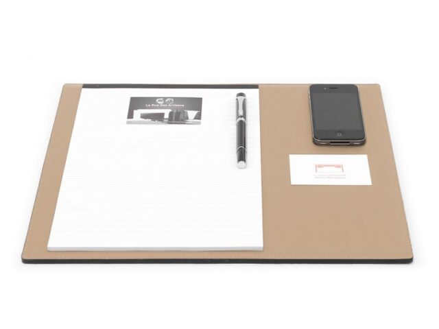 Lavoisier Maroquinier - Sous-main mini en cuir beige café latte "Premium" - 38x32 cm