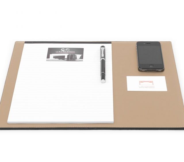 Lavoisier Maroquinier - Sous-main mini en cuir beige café latte "Premium" - 38x32 cm