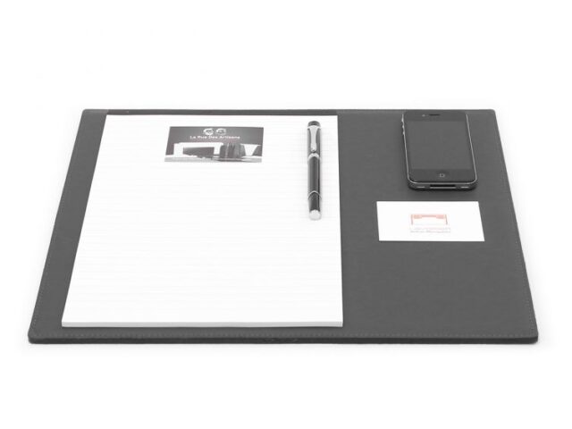 Lavoisier Maroquinier - Sous-main mini en cuir gris fer "Premium" - 38x32 cm