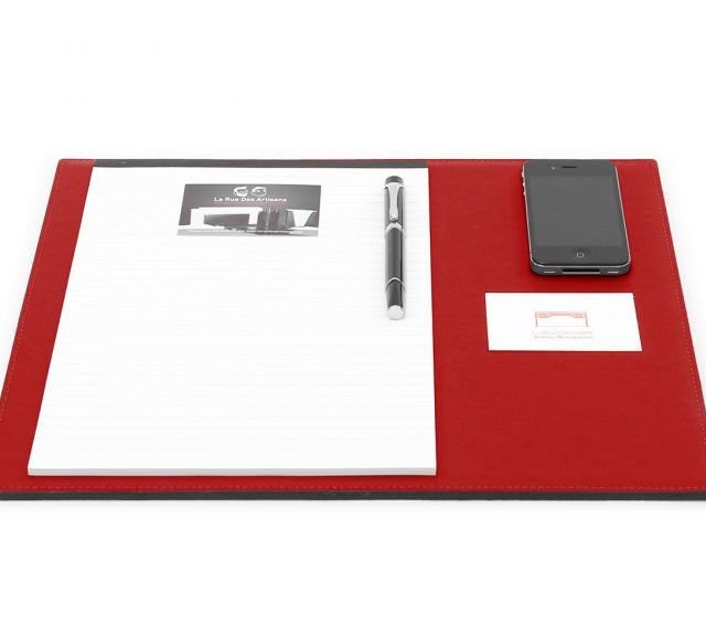 Lavoisier Maroquinier - Sous-main mini en cuir rouge coquelicot "Premium" - 38x32 cm