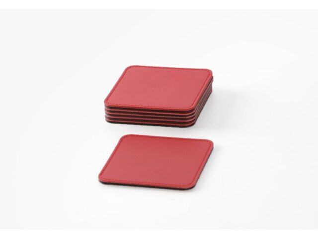 Lavoisier Maroquinier - Sous-Verre carré en cuir rouge coquelicot