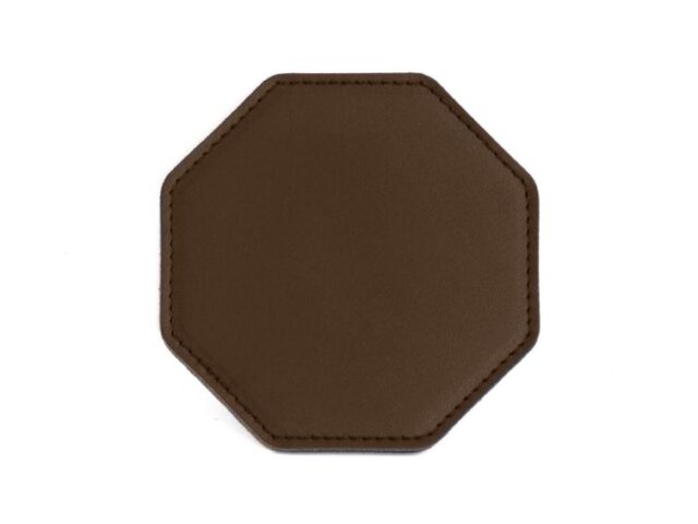 LAVOISIER Maroquinier - Sous-Verre octogonal en cuir marron foncé, set de 6