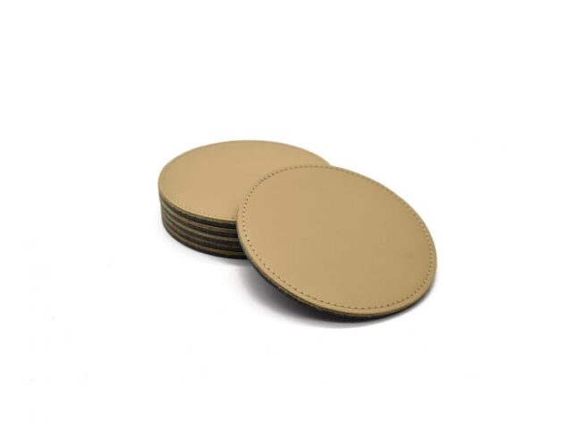 Lavoisier Maroquinier - Sous-Verre rond en cuir beige café latte