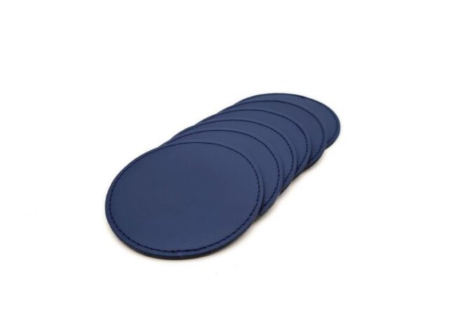 Lavoisier Maroquinier - Sous-Verre rond en cuir bleu cobalt