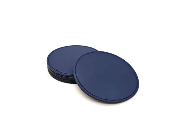 Lavoisier Maroquinier - Sous-Verre rond en cuir bleu cobalt