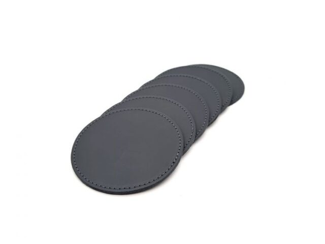 Lavoisier Maroquinier - Sous-Verre rond en cuir gris fer