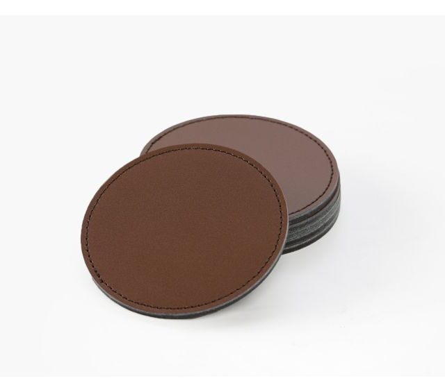 Lavoisier Maroquinier - Sous-Verre rond en cuir marron