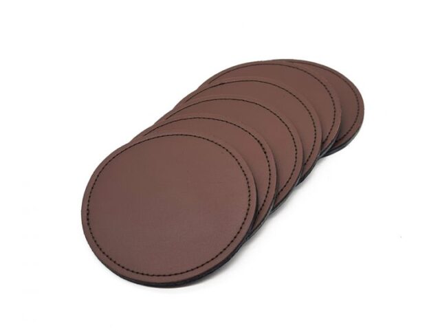 Lavoisier Maroquinier - Sous-Verre rond en cuir marron