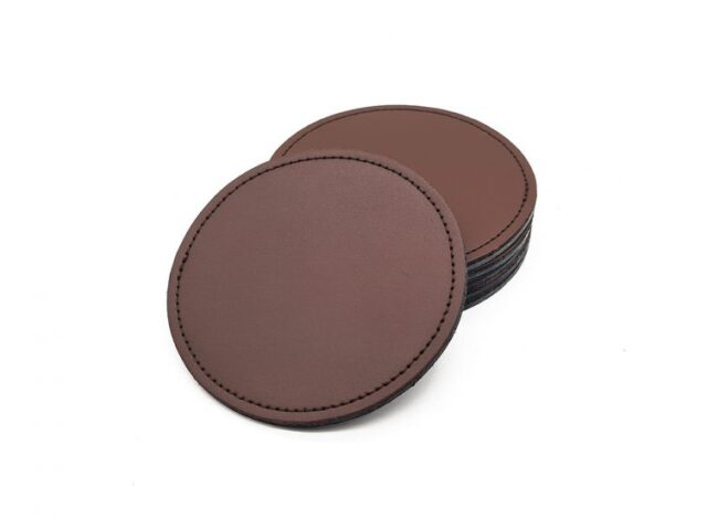 Lavoisier Maroquinier - Sous-Verre rond en cuir marron