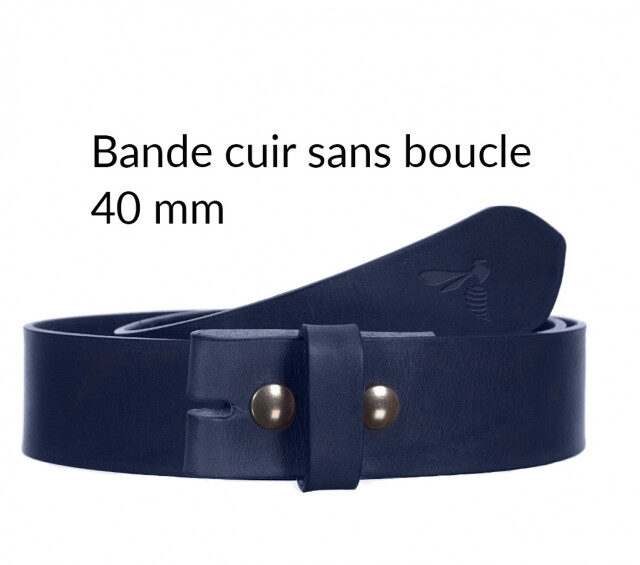 La Guêpe - Ceintures - T75cm - Ceinture sans boucle en cuir bleu marine - 40 mm - 1003