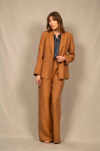 My tailor is Joh - Tailleur Femme Veste Pantalon Large en Lin Cognac
