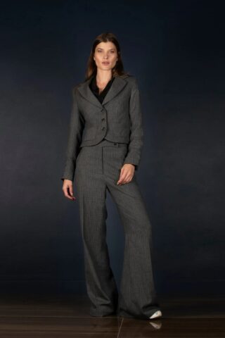 My tailor is Joh - Tailleur Femme Veste Pantalon Large Laine Gris à rayures – Certitude