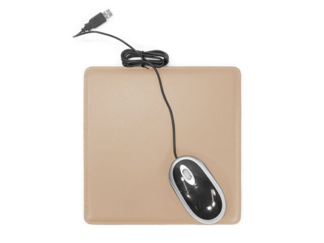 Lavoisier Maroquinier - Tapis souris cossu en cuir beige café latte