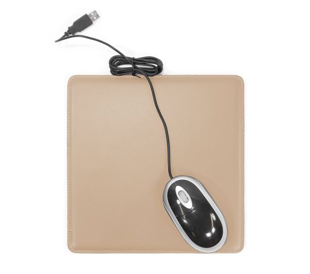 Lavoisier Maroquinier - Tapis souris cossu en cuir beige café latte