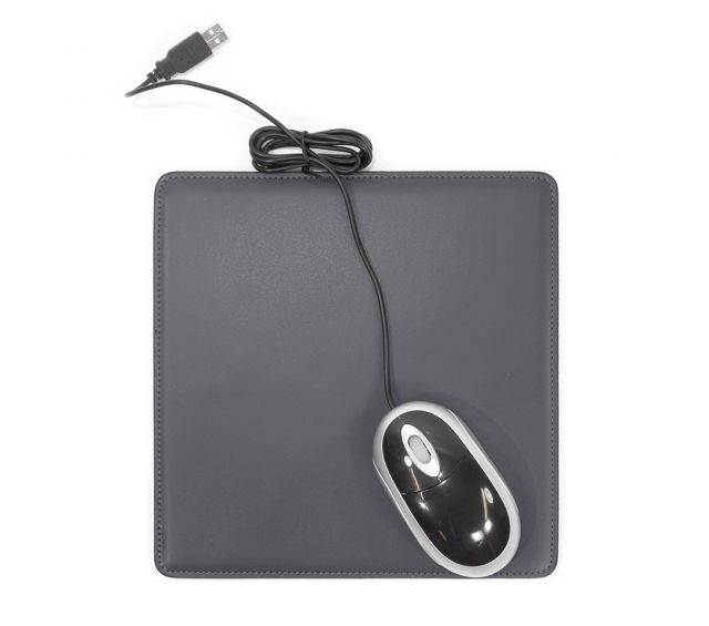 Lavoisier Maroquinier - Tapis souris cossu en cuir gris fer