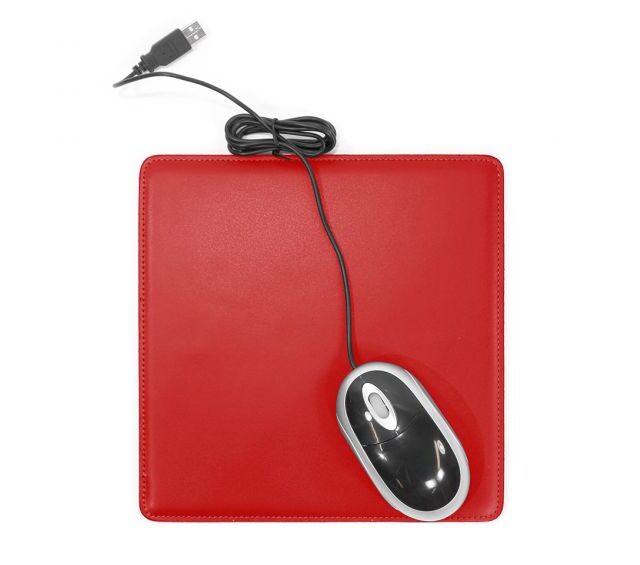 Lavoisier Maroquinier - Tapis souris cossu en cuir rouge coquelicot