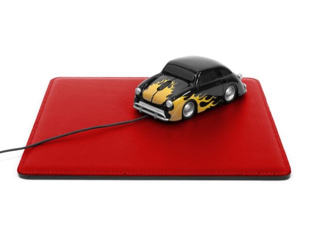 Lavoisier Maroquinier - Tapis souris cossu en cuir rouge coquelicot
