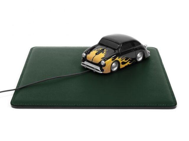 Lavoisier Maroquinier - Tapis souris cossu en cuir vert anglais