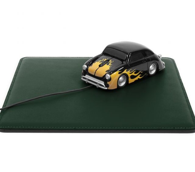 Lavoisier Maroquinier - Tapis souris cossu en cuir vert anglais