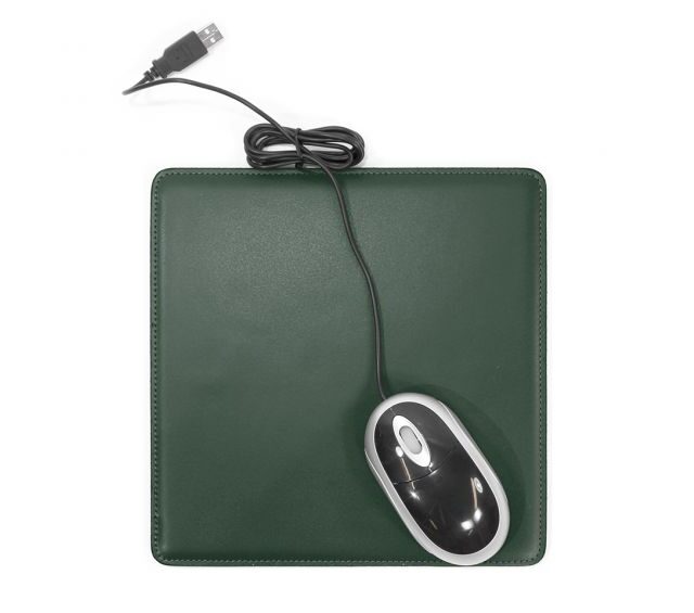 Lavoisier Maroquinier - Tapis souris cossu en cuir vert anglais