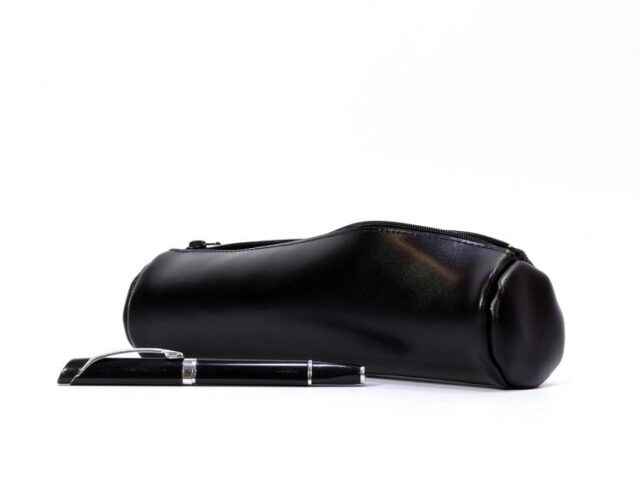 Lavoisier Maroquinier - Grande trousse ronde en cuir noir