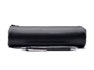 LAVOISIER Maroquinier - Grande trousse ronde en cuir noir