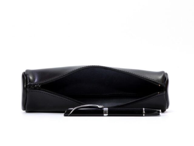 Lavoisier Maroquinier - Grande trousse ronde en cuir noir