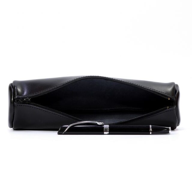 Lavoisier Maroquinier - Grande trousse ronde en cuir noir