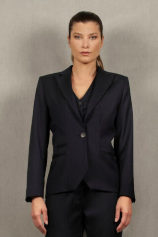 Veste Tailleur Femme Bleu Marine Rayé en Laine – Conception par la marque My tailor is Joh My tailor is Joh - Veste Tailleur Femme Bleu Marine Rayé en Laine – Conception