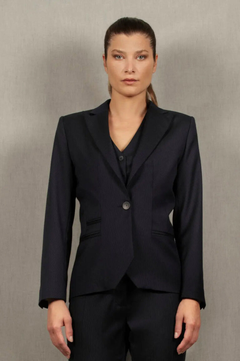 My tailor is Joh - Veste Tailleur Femme Bleu Marine Rayé en Laine – Conception