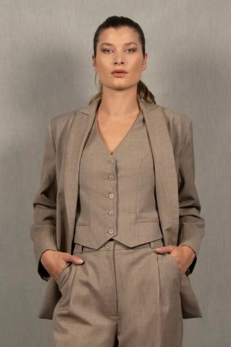 My tailor is Joh - Veste Costume Tailleur Femme Grège en Laine – Illusion